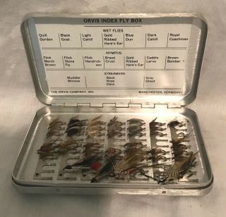Vintage Orvis Metal Case With Tied Flies Fishing Trout Lake Angler Rod Reel Vt
