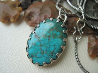 Vintage Turquoise & Sterling Silver Pendant On A Sterling Silver Necklace