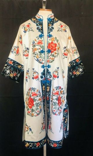 Vintage Chinese Silk White Embroidered Lady Sword Fighter Robe Jacket M Rare