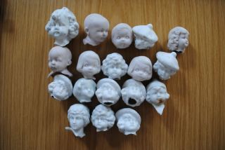 18 Antique German Bisque Doll Heads