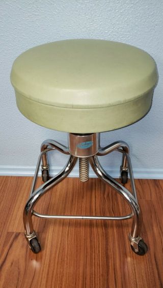 Vintage Pedigo Rolling Stool Sage Green Adjustable Tattoo Medical Dentist Chair