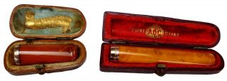 Two,  Antique Victorian Amber 9ct Gold Cheroot Tobacco Pipe Meerschaum