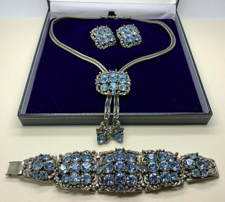Stunning Vintage Blue Rhinestone Necklace/bracelet/earrings Set