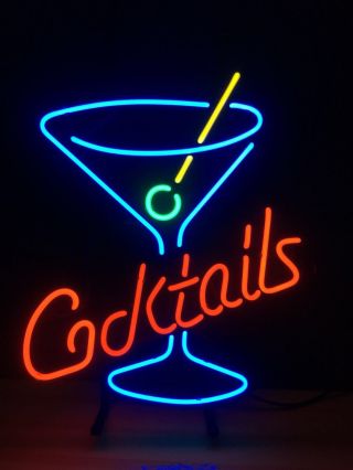 " Cocktail " Cup Beer Gift Decor Vintage Wall Porcelain Store Neon Sign Boutique