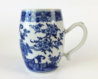 Antique 18th Century Chinese Blue & White Barrel Tankard - Qianlong Landscape Mug