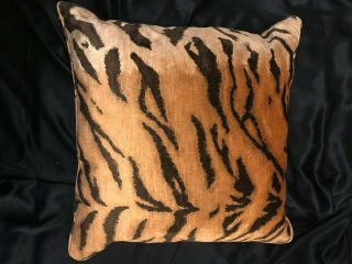 Rare Vtg Ralph Lauren Tiger Print Velvet Decorative Pillow Feather Inner 19x19