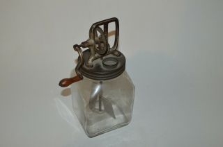 Vintage Hand Crank Glass Jar 4 Quart Butter Churn Wood Handle Cast Iron Gears