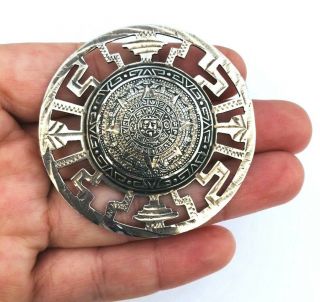 Vintage Sterling Silver Aztec/mayan Calendar Pendant Brooch Pin Eagle 83 Signed