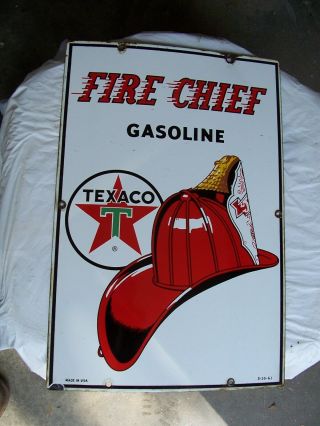 Vintage Texaco Fire Chief Sign Enamel Over Steel 3 - 10 - 1961 Authentic