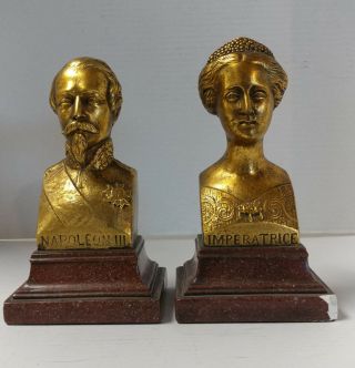 Vintage Borghese Napolean & Eugenie Bookends,  Gold Gilt,  7 " H,  Cp4