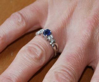 Vintage Estate 14k Solid White Gold Sapphire And Diamond Ring 7.  25