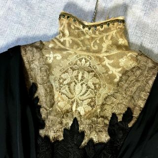 Antique Victorian - Edwardian HIGH - COLLAR SILK DRESS Gold Lamé Lace clothing lame 2