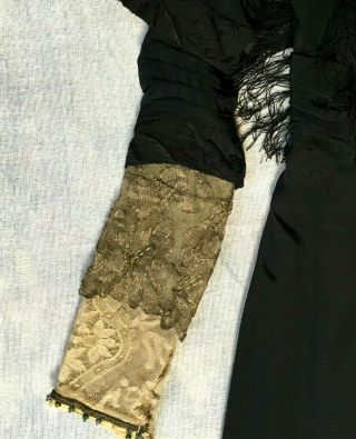 Antique Victorian - Edwardian HIGH - COLLAR SILK DRESS Gold Lamé Lace clothing lame 4