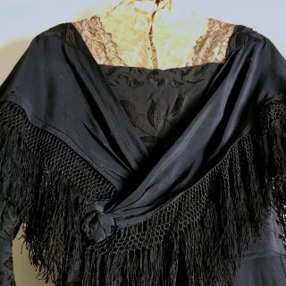 Antique Victorian - Edwardian HIGH - COLLAR SILK DRESS Gold Lamé Lace clothing lame 5