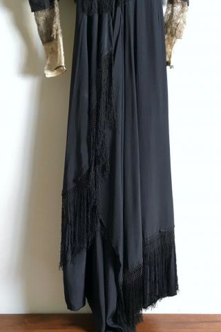 Antique Victorian - Edwardian HIGH - COLLAR SILK DRESS Gold Lamé Lace clothing lame 6