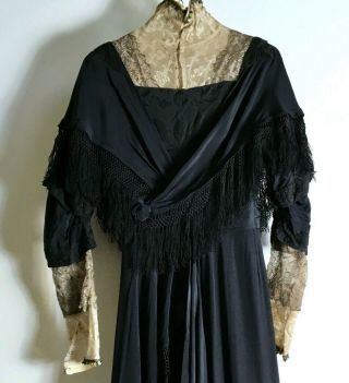 Antique Victorian - Edwardian HIGH - COLLAR SILK DRESS Gold Lamé Lace clothing lame 8