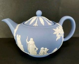 Vintage Wedgwood Pale Blue Jasperware Teapot Glazed Interior Made England 1955