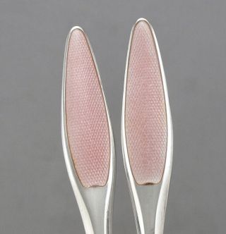 FRIGAST Denmark STERLING Silver Pink Guilloche Enamel Fork Spoon Set BOX Vintage 7