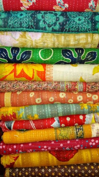 Indian Vintage Handmade Kantha Quilt Reversible Cotton Throw 10 pc 3