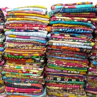 Indian Vintage Handmade Kantha Quilt Reversible Cotton Throw 10 pc 4