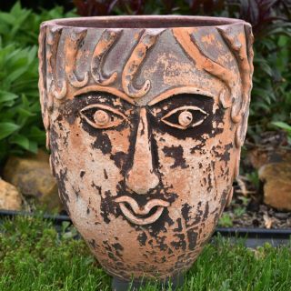 Rare 1960s Mid Century Terracotta Pottery Planter Picasso Style Modernist Face