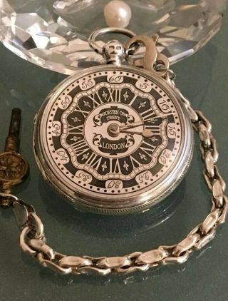 Antique Solid Silver Gents Fusee Pocket Watch (key And Chain)