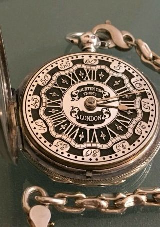 Antique solid silver gents fusee pocket watch (key and chain) 2