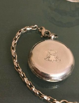 Antique solid silver gents fusee pocket watch (key and chain) 6