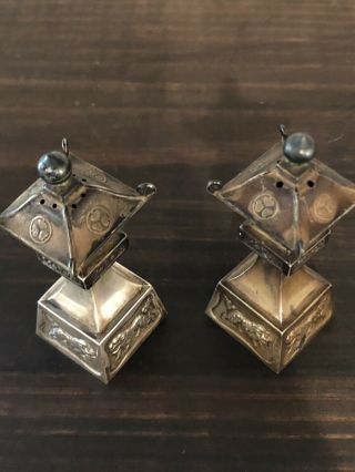 Vintage Japanese 950 Sterling Silver Pagoda Temple Salt & Pepper Shakers 3