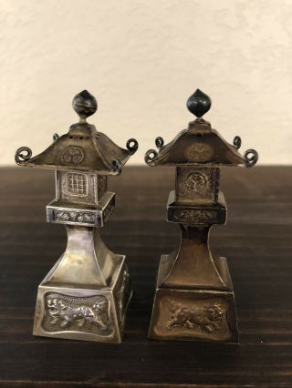 Vintage Japanese 950 Sterling Silver Pagoda Temple Salt & Pepper Shakers 5