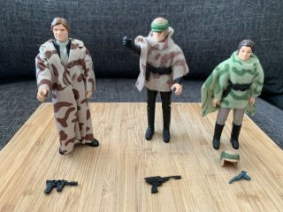 Vintage 1980’s Star Wars Figures Han Solo,  Leia And Luke With Weapons