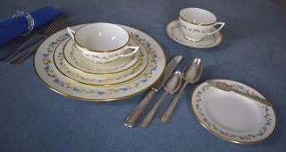 Vintage Bone China Set Blue White & Gold Minton Made In England 80 Piece For 12