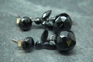 Lovely Antique Victorian Faceted French Jet & 9ct Gold Mourning Earrings