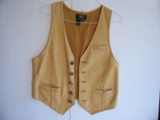 Vintage Double RL Ralph Lauren Men ' s (M) Deerskin Leather Button Vest 1980 ' s 2