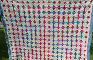 Vintage Hand Made Hand Stitched Red White Blue Stars And Squares 64 " X 78 "