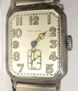 Vintage 1920`s Longines Men`s Tank Style Military ? Watch 935 Sterling Silver