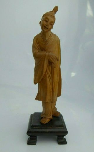 Chinese Antique Republic Period Boxwood Wood Carved Figure Of An Attendant Fine