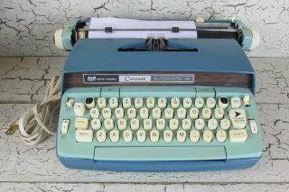 Smith Corona Electric Typewriter Blue Portable Automatic 12 Case Vintage USA 3