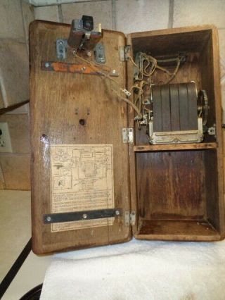 Vintage Antique Western Electric Co 229w Oak Wood Wal Telephone Phone Hand Crank