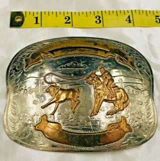 Comstock Silversmiths Vintage Rodeo German Silver Calf Roping Belt Buckle