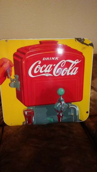 Vintage 1941 Coca Cola Soda Pop Fountain 2 Sided 26 " Porcelain Metal Sign