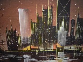 Vintage Artist Signed Abstract Expressionist Chicago Skyline Painting 5
