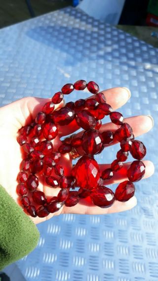 Art Deco Cherry Red Amber Faceted Bakelite Necklace