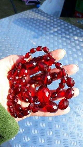 Art Deco Cherry Red Amber Faceted Bakelite Necklace 2