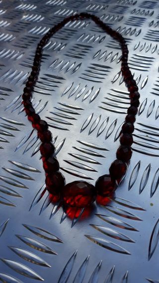 Art Deco Cherry Red Amber Faceted Bakelite Necklace 6