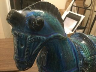 Antique Blue Glazed Ceramic Horse Statue Made In Italy 10