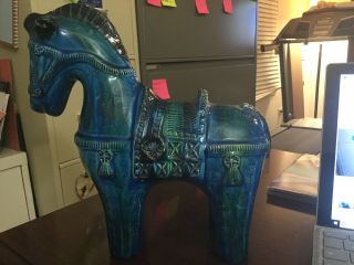 Antique Blue Glazed Ceramic Horse Statue Made In Italy 3