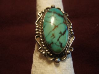 Vintage Large Sterling & Turquoise Stone Ring Size 13