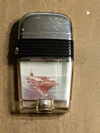 Vintage Scripto Vu - Lighter - Uss Dwight Eisenhower 69 - Ship - Navy - Black Ring