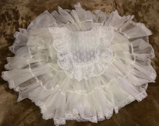 Vintage Baby Girls Party Dress Sheer White Nylon With Lace Full Circle